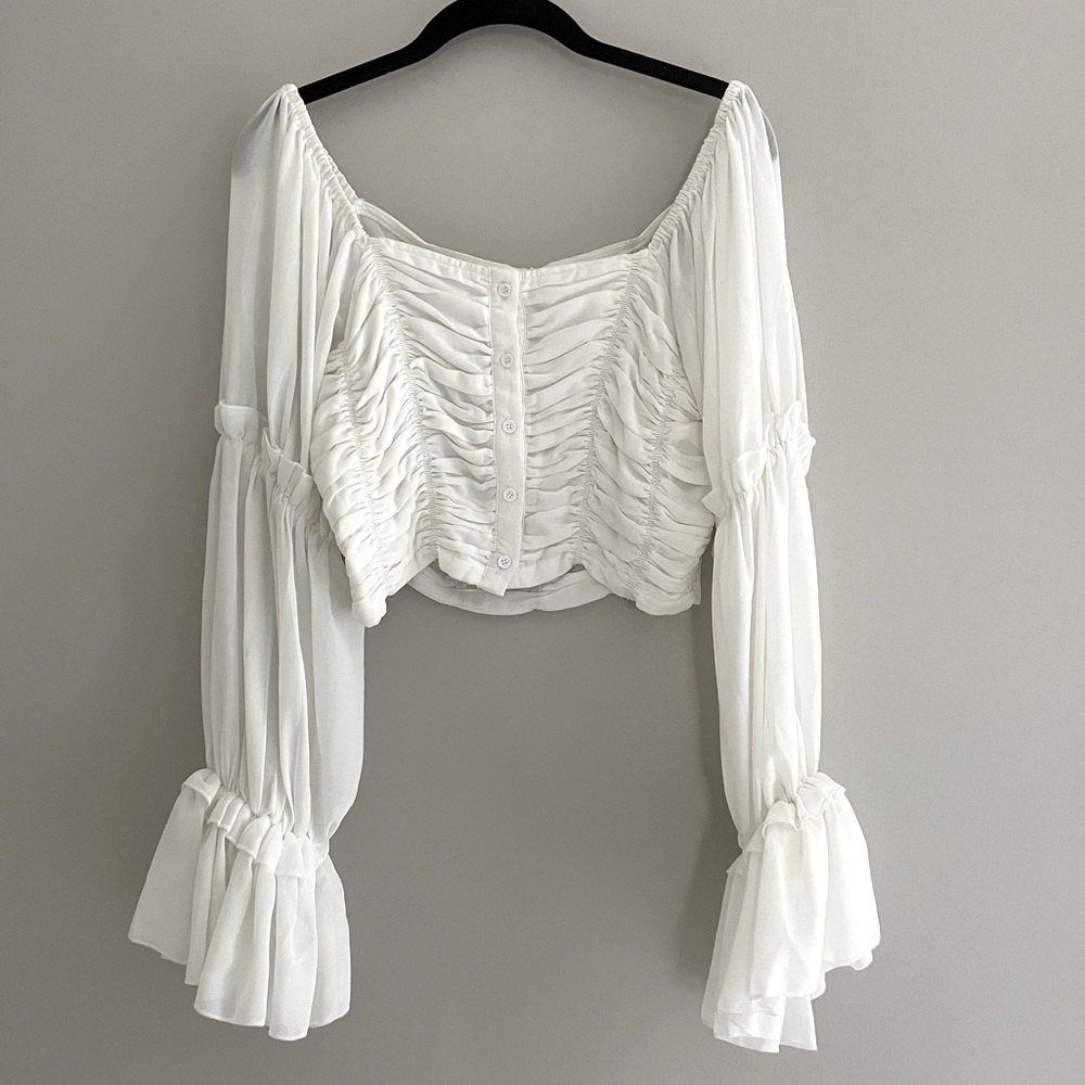 12th Tribe| White tiered bell sleeve top